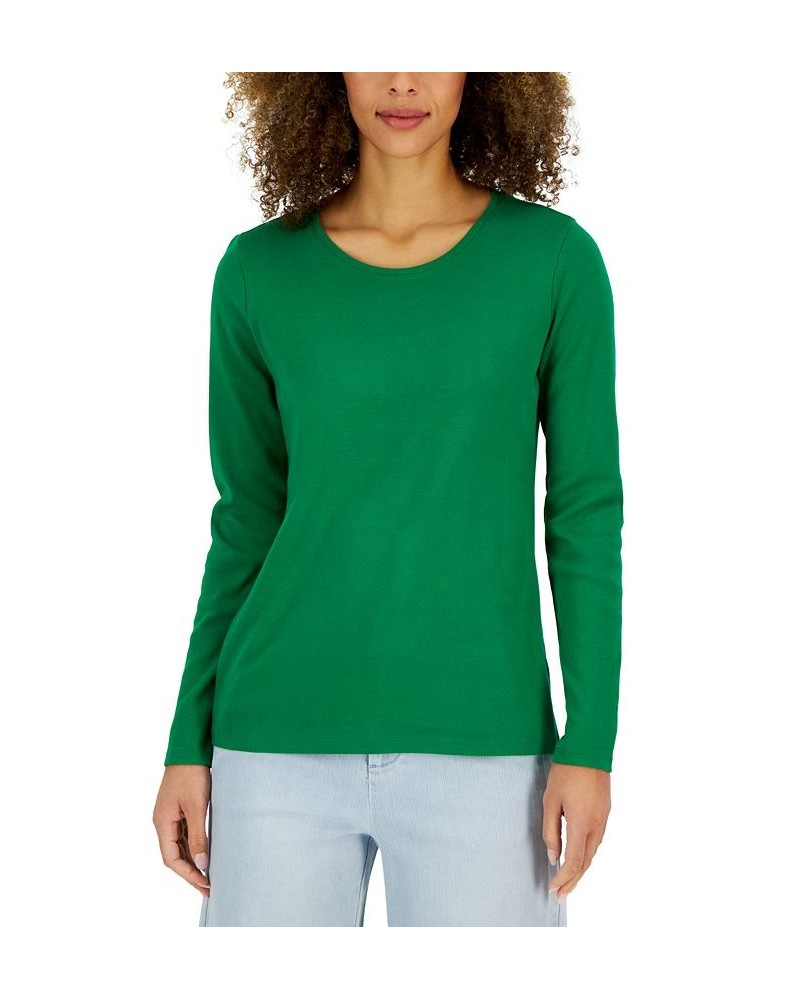 Women's Pima Cotton Long-Sleeve Top Bright Pine $11.75 Tops