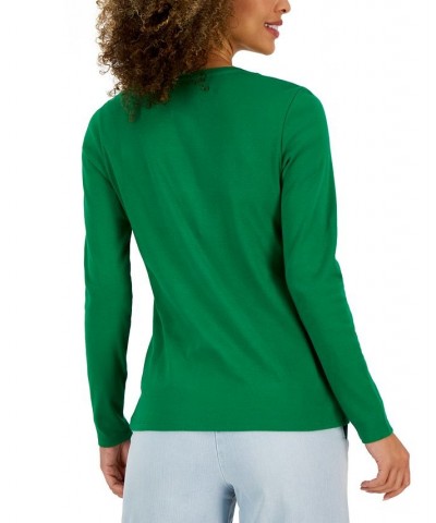 Women's Pima Cotton Long-Sleeve Top Bright Pine $11.75 Tops