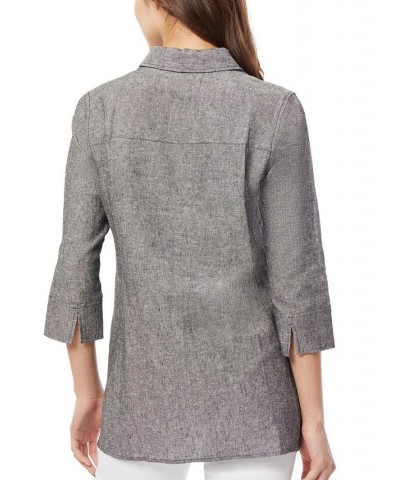 Women's Lace Trim V-Neck High-Low Linen Tunic Blouse Gray $45.77 Tops