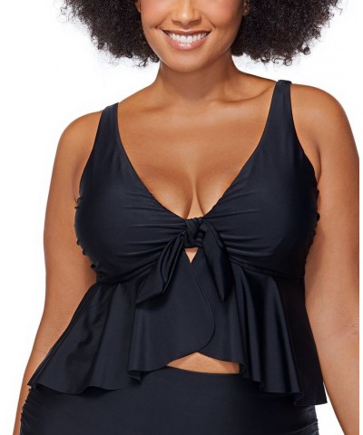 Plus Size Topanga Tie-Front Keyhole Tankini Swim Top Black $36.72 Swimsuits