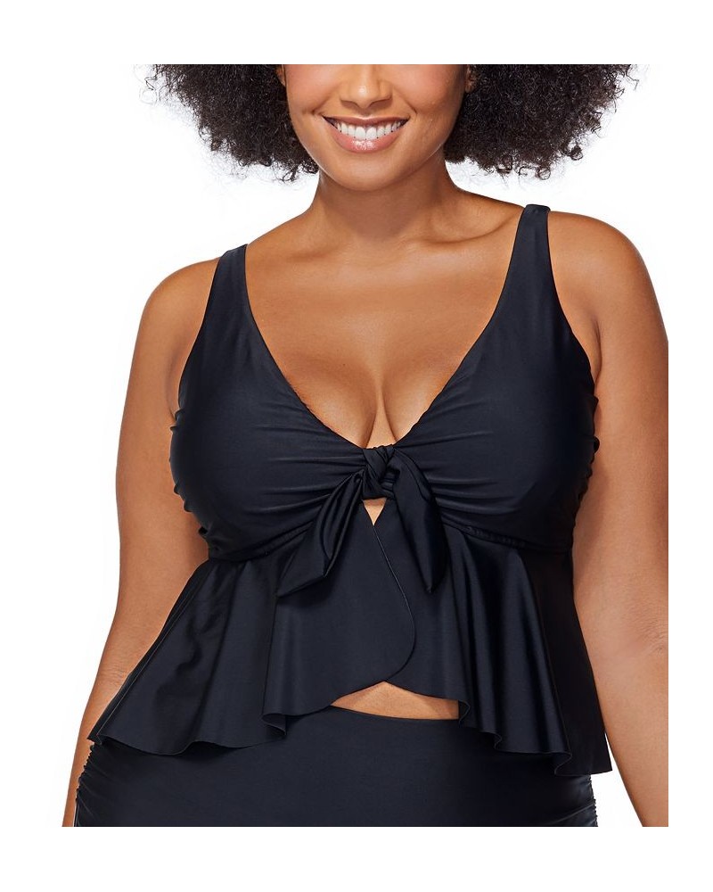 Plus Size Topanga Tie-Front Keyhole Tankini Swim Top Black $36.72 Swimsuits