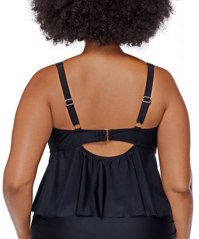 Plus Size Topanga Tie-Front Keyhole Tankini Swim Top Black $36.72 Swimsuits