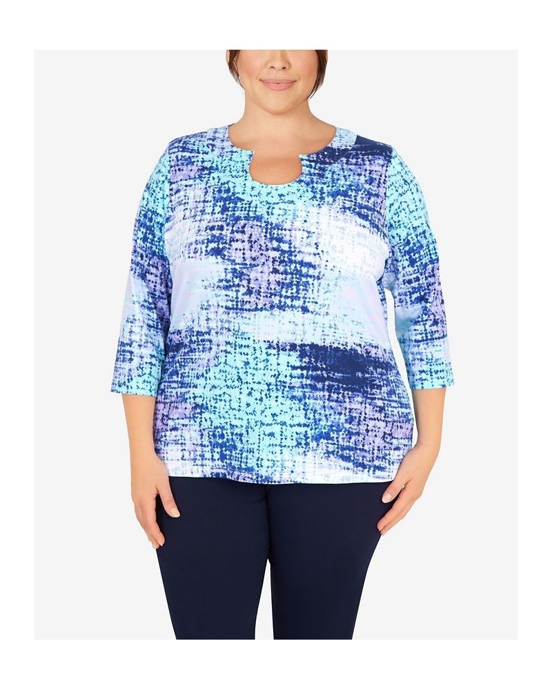 Plus Size Lilac You A Lot Printed Stretch Jersey Top Aqua Multi $28.68 Tops