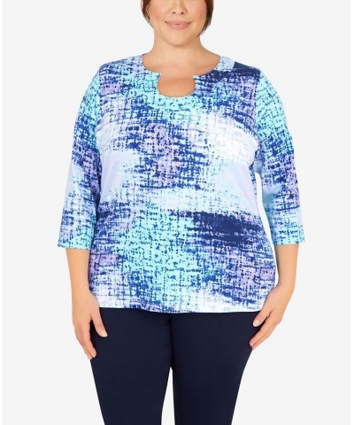 Plus Size Lilac You A Lot Printed Stretch Jersey Top Aqua Multi $28.68 Tops