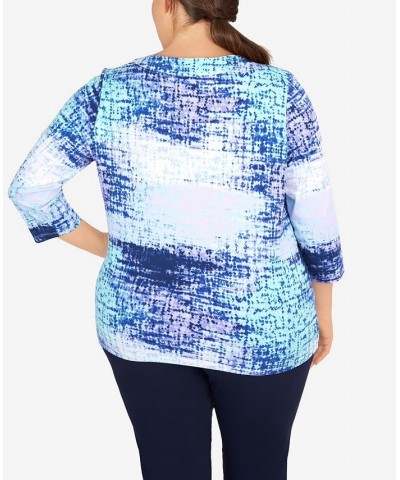 Plus Size Lilac You A Lot Printed Stretch Jersey Top Aqua Multi $28.68 Tops