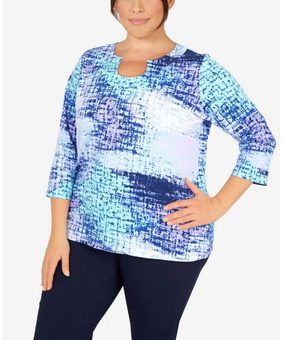 Plus Size Lilac You A Lot Printed Stretch Jersey Top Aqua Multi $28.68 Tops