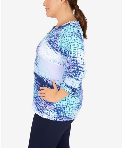 Plus Size Lilac You A Lot Printed Stretch Jersey Top Aqua Multi $28.68 Tops