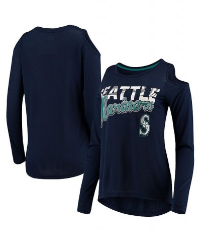 Women's Navy Seattle Mariners Crackerjack Cold Shoulder Long Sleeve T-shirt Navy $25.48 Tops