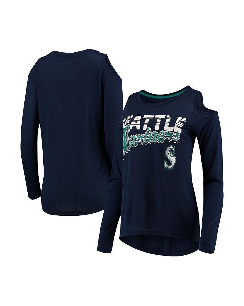 Women's Navy Seattle Mariners Crackerjack Cold Shoulder Long Sleeve T-shirt Navy $25.48 Tops