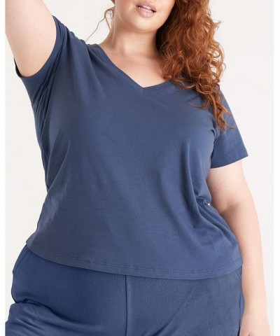 The Women's V Neck Tee- Plus Size Blue $19.32 Tops