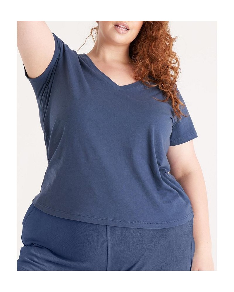 The Women's V Neck Tee- Plus Size Blue $19.32 Tops