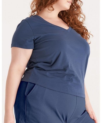 The Women's V Neck Tee- Plus Size Blue $19.32 Tops