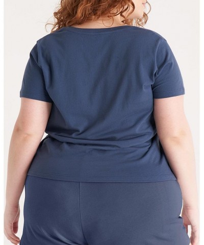 The Women's V Neck Tee- Plus Size Blue $19.32 Tops