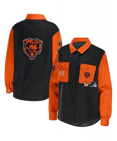 Women's Black Chicago Bears Snap-Up Shirt Jacket Black $44.00 Jackets