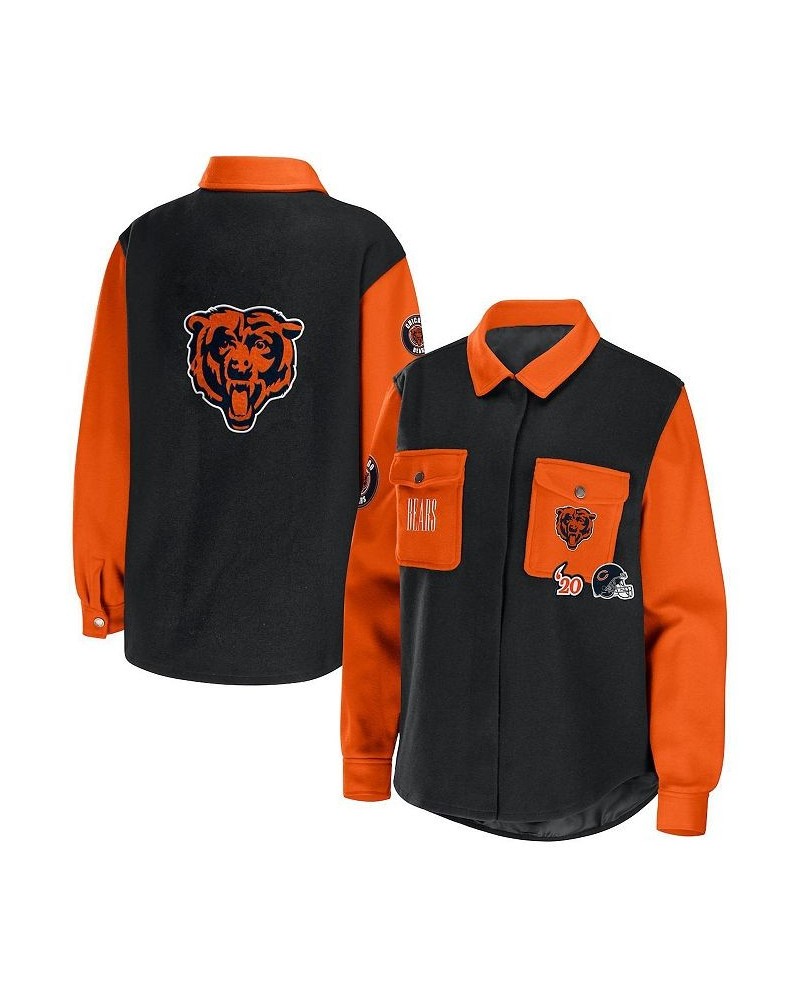 Women's Black Chicago Bears Snap-Up Shirt Jacket Black $44.00 Jackets