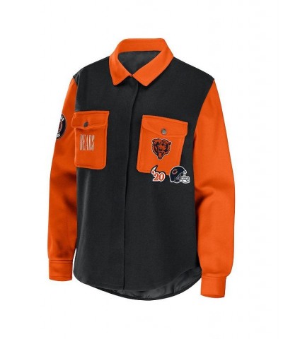 Women's Black Chicago Bears Snap-Up Shirt Jacket Black $44.00 Jackets