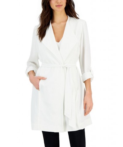 Women's Drape-Front Tie-Waist Roll-Tab Jacket Bright Whi $30.43 Jackets