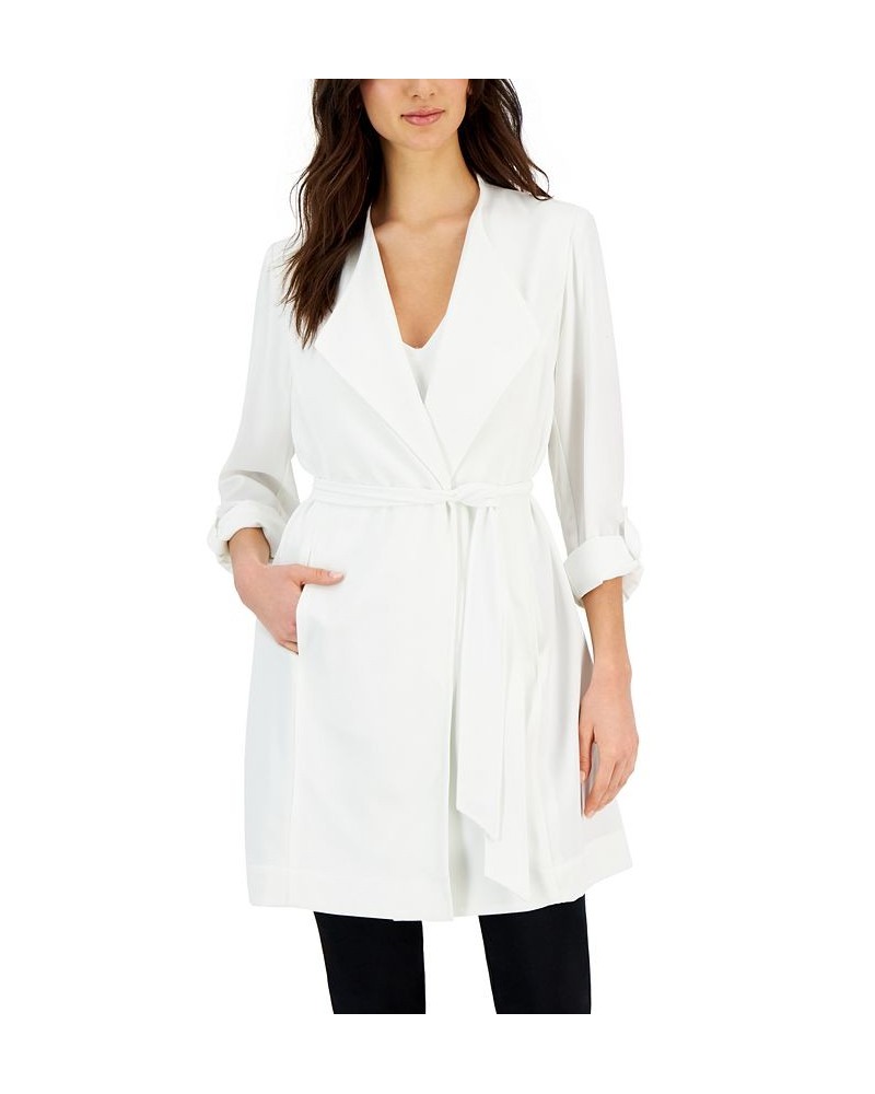 Women's Drape-Front Tie-Waist Roll-Tab Jacket Bright Whi $30.43 Jackets