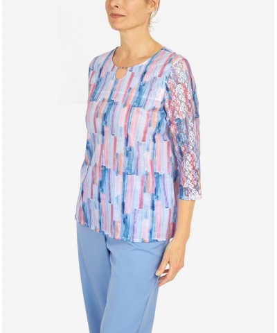 Petite Brushstroke Lace Sleeve Top Multi $31.28 Tops