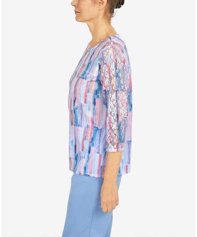 Petite Brushstroke Lace Sleeve Top Multi $31.28 Tops