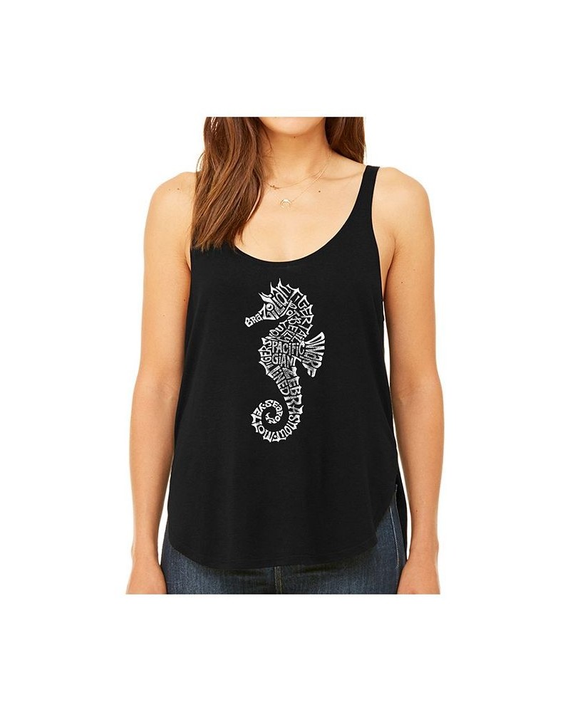 Women's Premium Word Art Flowy Tank Top- Types Of Seahorse Black $19.35 Tops