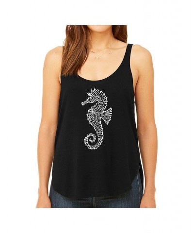 Women's Premium Word Art Flowy Tank Top- Types Of Seahorse Black $19.35 Tops