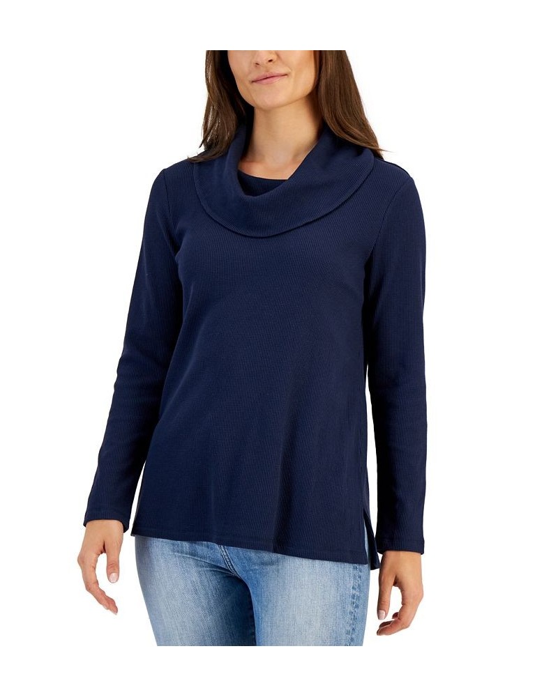 Women's Mini Waffle Cowlneck top Blue $10.13 Tops