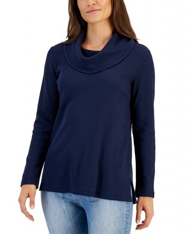 Women's Mini Waffle Cowlneck top Blue $10.13 Tops