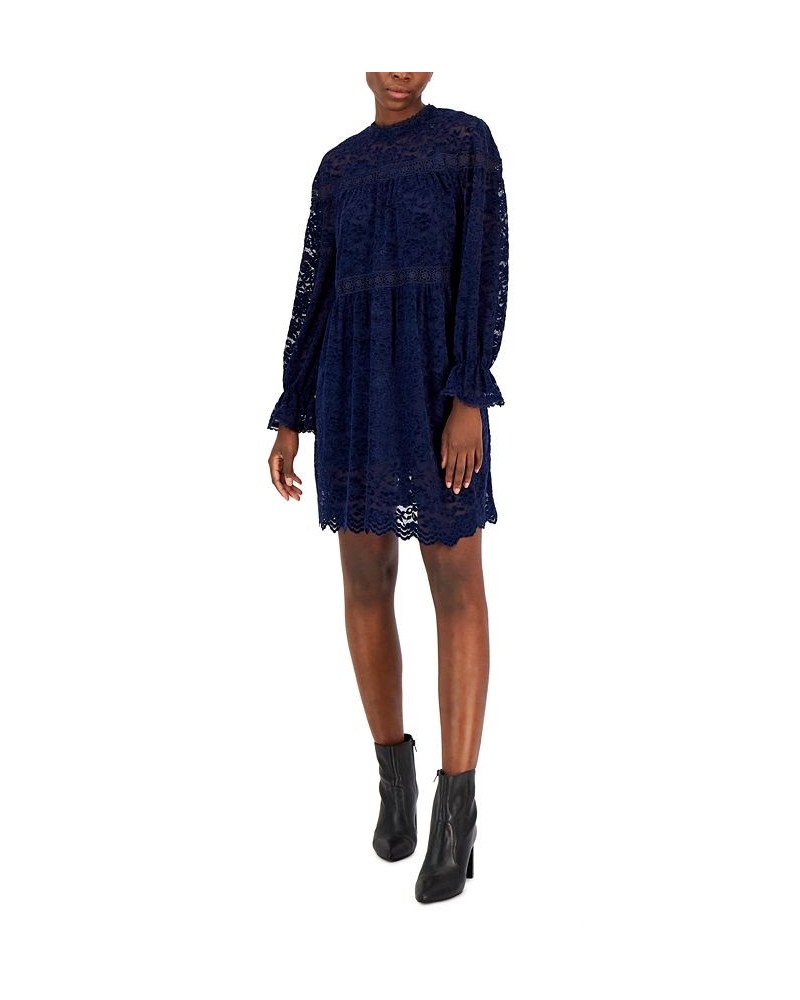 Lace Mock-Neck Shift Dress Navy $34.31 Dresses