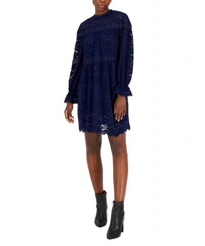 Lace Mock-Neck Shift Dress Navy $34.31 Dresses