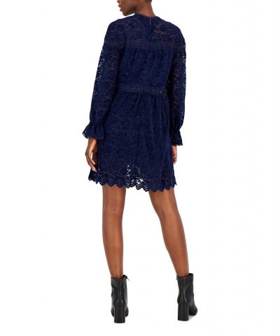 Lace Mock-Neck Shift Dress Navy $34.31 Dresses