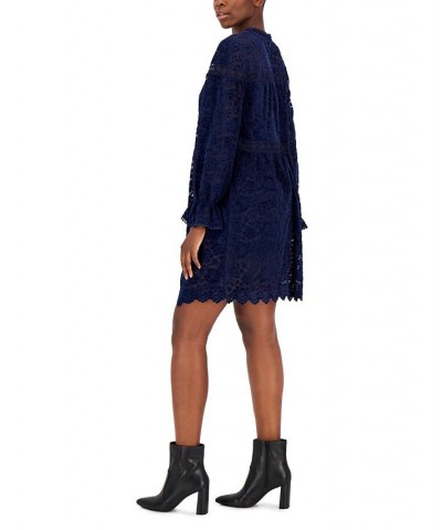 Lace Mock-Neck Shift Dress Navy $34.31 Dresses