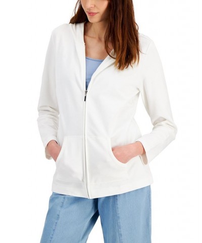 Petite French Terry Zip-Front Hoodie Bright White $16.51 Sweatshirts