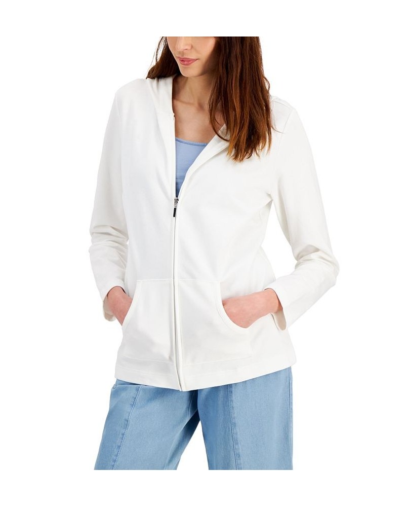 Petite French Terry Zip-Front Hoodie Bright White $16.51 Sweatshirts