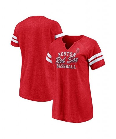 Women's Branded Heather Red Boston Red Sox Quick Out Tri-Blend Raglan Notch Neck T-shirt Heather Red $25.19 Tops