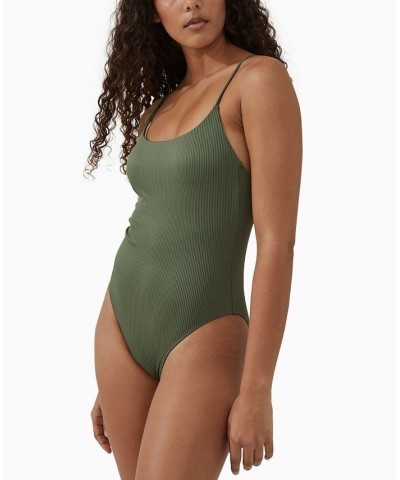 Women's Ribbed Cheeky One-Piece Swimsuit Warm Khaki Rib $22.00 Swimsuits