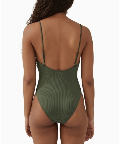 Women's Ribbed Cheeky One-Piece Swimsuit Warm Khaki Rib $22.00 Swimsuits