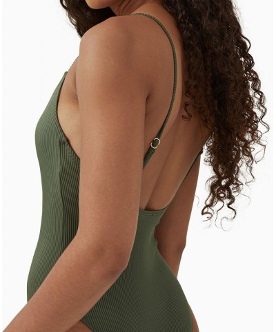 Women's Ribbed Cheeky One-Piece Swimsuit Warm Khaki Rib $22.00 Swimsuits