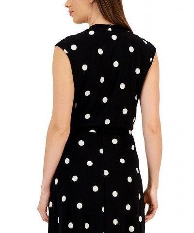 Women's Square-Neck Polka Dot Cap-Sleeve Top Black/Lily White $23.60 Tops