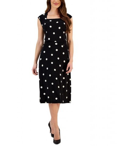 Women's Square-Neck Polka Dot Cap-Sleeve Top Black/Lily White $23.60 Tops