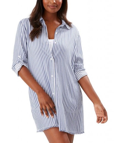 Chambray Striped Cover-Up Shirt Chambray $56.32 Swimsuits