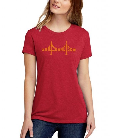 Women's Premium Blend San Francisco Bridge Word Art T-shirt Red $17.02 Tops