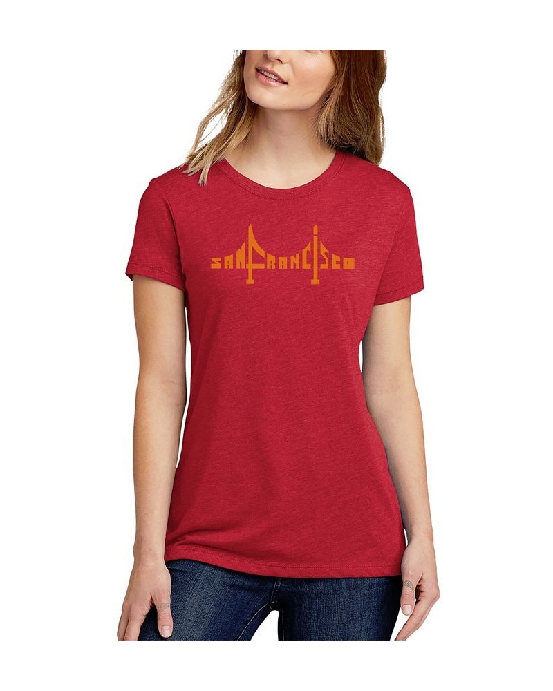 Women's Premium Blend San Francisco Bridge Word Art T-shirt Red $17.02 Tops