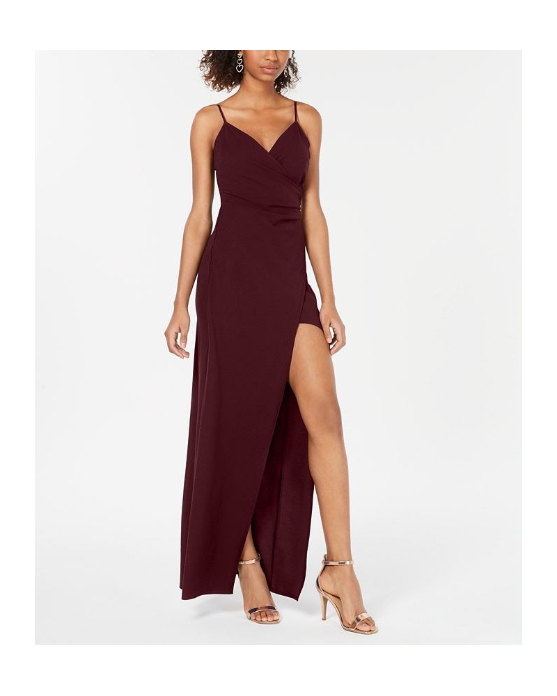 Juniors' High-Slit Gown Wine $43.45 Dresses