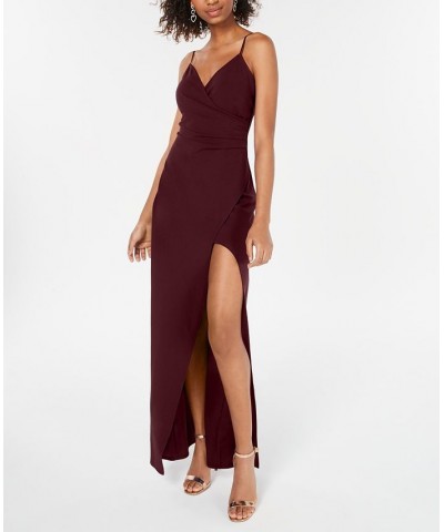 Juniors' High-Slit Gown Wine $43.45 Dresses