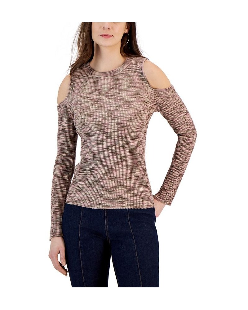 Women's Cold Shoulder Space Dye Sweater Tan/Beige $23.08 Sweaters