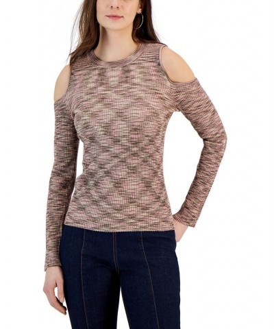 Women's Cold Shoulder Space Dye Sweater Tan/Beige $23.08 Sweaters