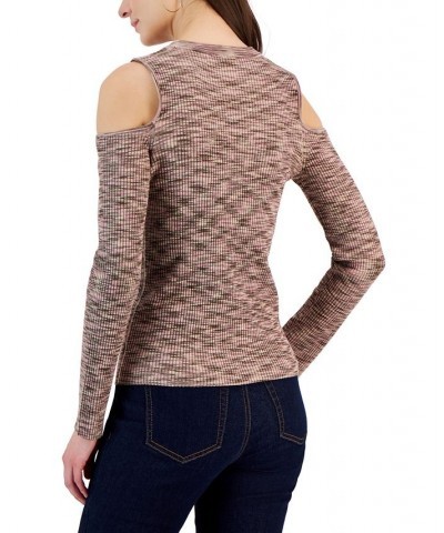 Women's Cold Shoulder Space Dye Sweater Tan/Beige $23.08 Sweaters