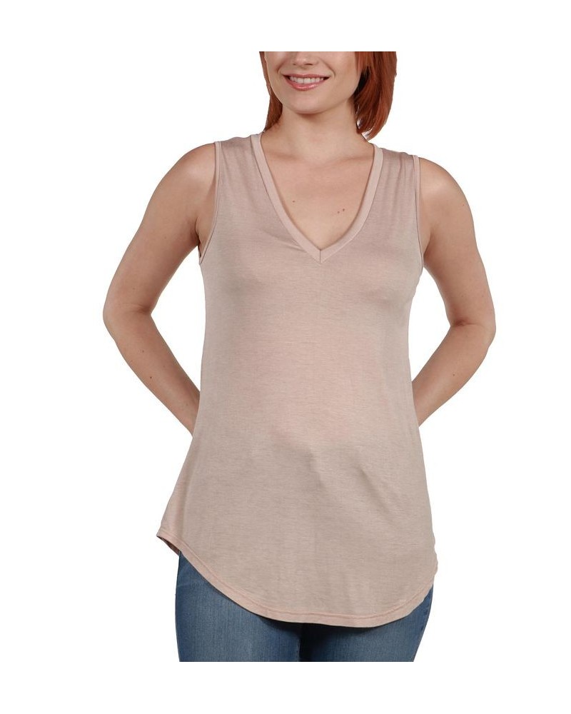 V-Neck Tunic Tank Top with Round Hemline Nude $13.12 Tops