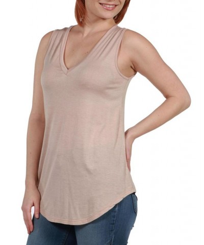 V-Neck Tunic Tank Top with Round Hemline Nude $13.12 Tops